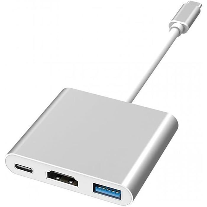 Adaptateur multiport USB-C - 3-en-1 - HDMI 4K - USB 3.0 - Charge PD 87W