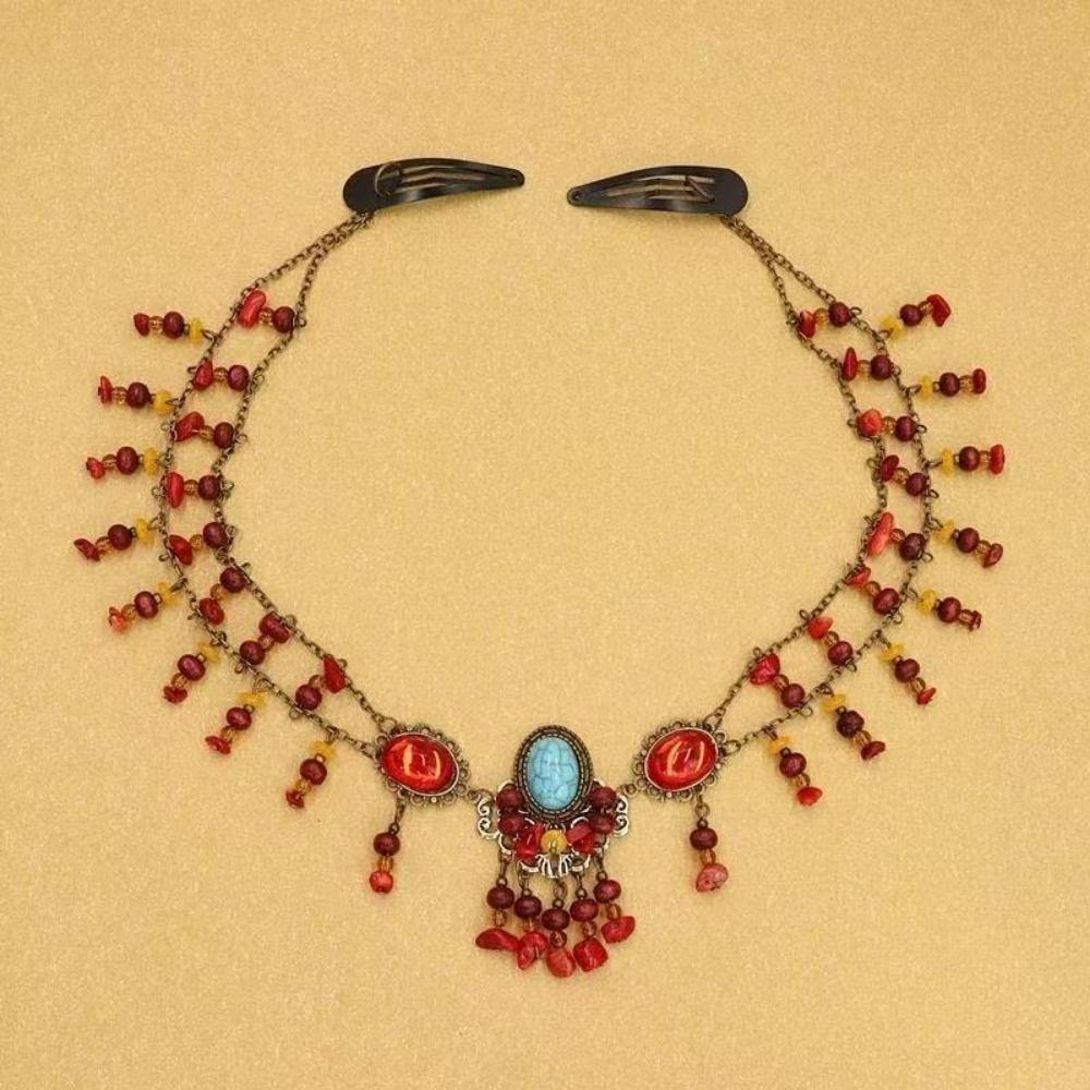 Богемные стили Фестивальная цепочка на лоб Разноцветные бусины Бусины Кисточки Повязки на голову Бохо украшения