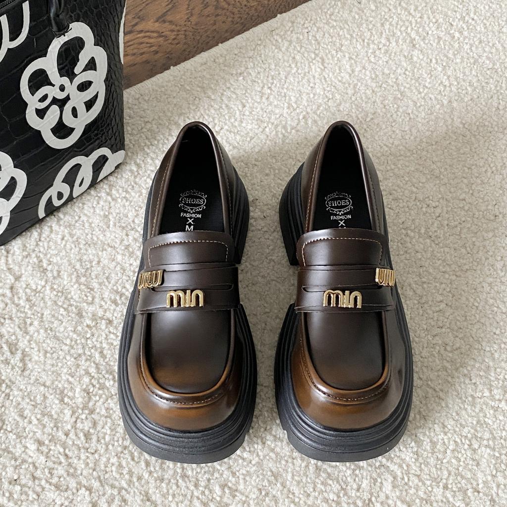 Мокасины женские в британском стиле с мягкой подошвой, одинарные туфли с одной педалью, черные кожаные туфли