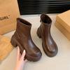 Модные новые модные женские ботильоны на квадратном каблуке для отдыха на открытом воздухе 2024 года, горячая распродажа, однотонные толстые с молнией сзади, круглые женские туфли