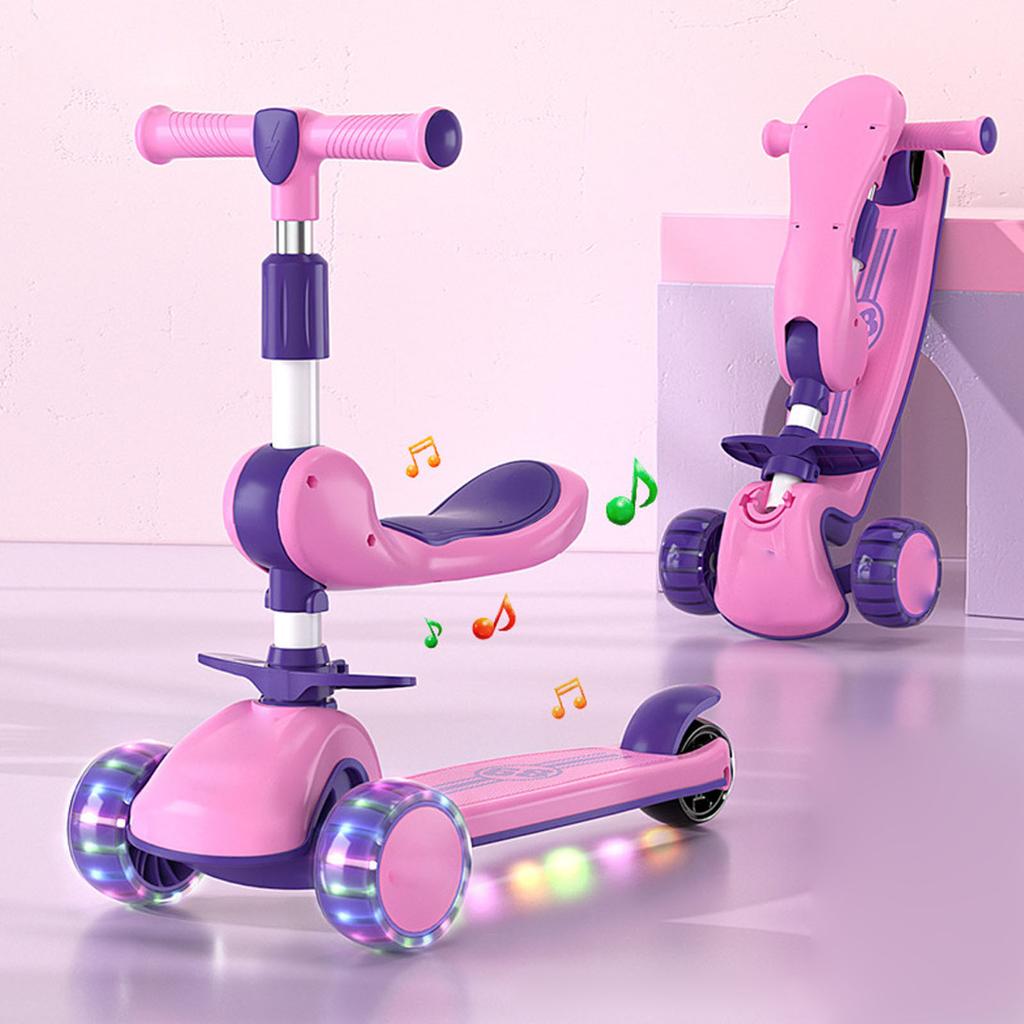 3-колесный самокат со светодиодной подсветкой, рулем и съемным сиденьем, складной самокат для активного отдыха