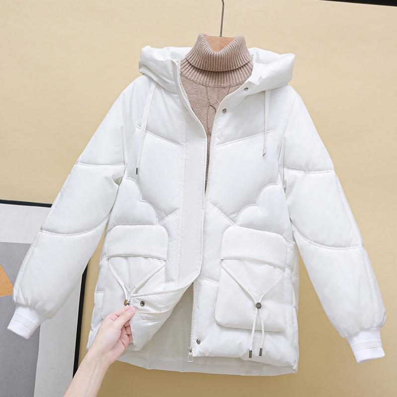 Women's Autumn and Winter Plus Size Thickened Loose Warm Down Jacket Short Solid Colour Hooded Outerwear