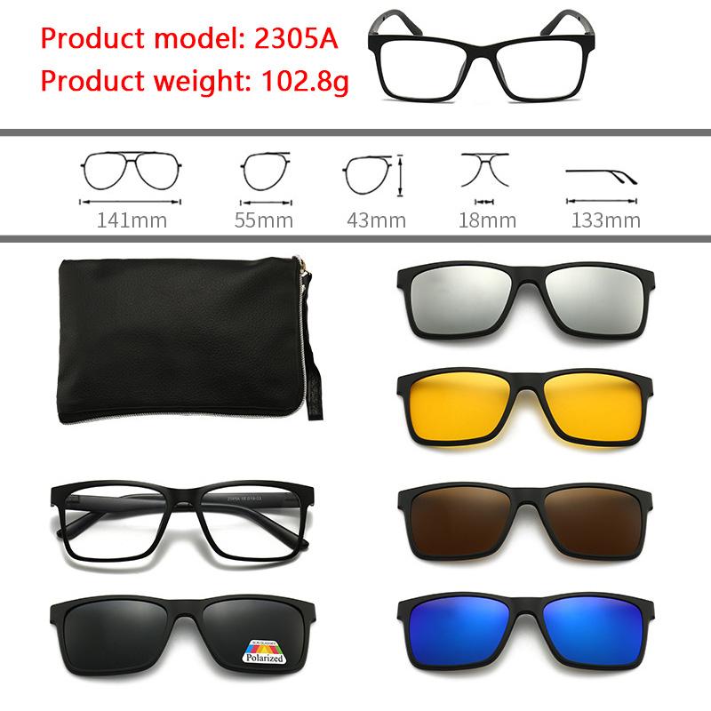 6 In 1 Polarized Sunglasses Men Women Magnetic Clip On Glasses  Optical Prescription Eyeglass Frames Magnet Clips