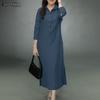 Women Turn Down Collar Loose Casual 3/4 Sleeve Shirt Dress