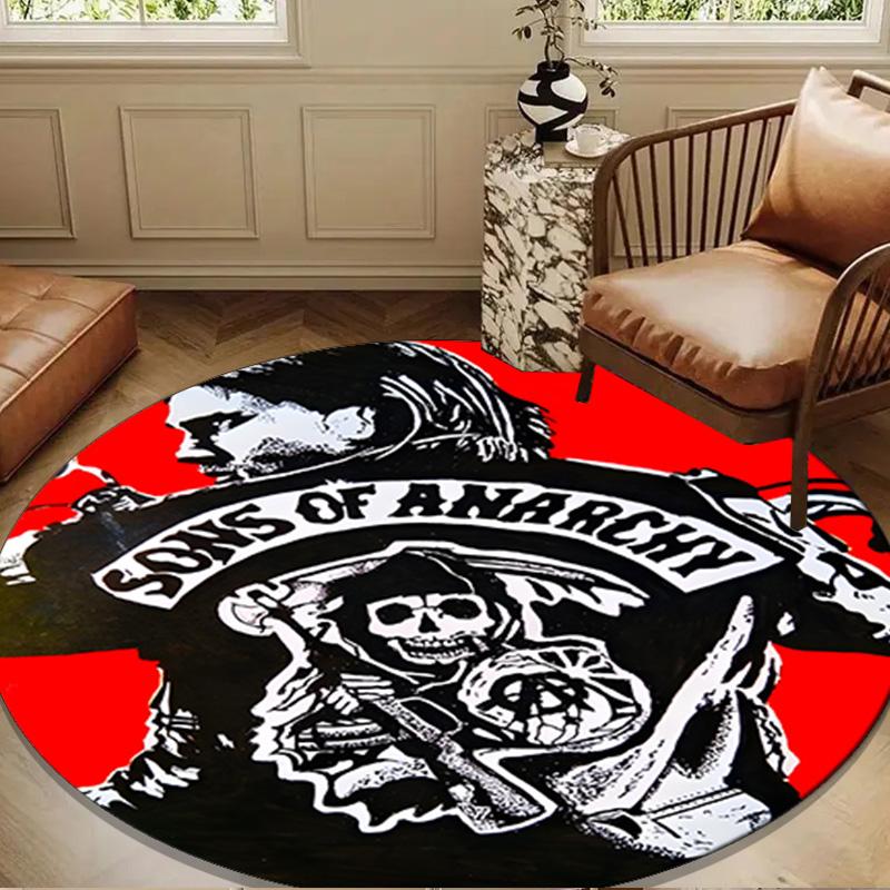 Anarchy Motorcycle Club Round Rug for Livingroom,Bedroom, Palyroom, Chair Rug, Area rug, Circle Carpet, Large Size Fan Christmas gift