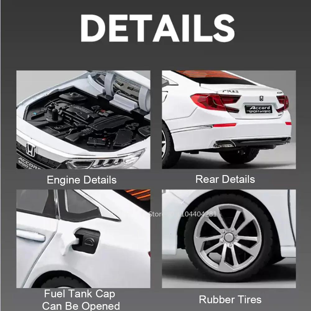 1:24 Honda Accord Models Toys Alloy Diecast Cars Front Wheel Steering Doors Opened Sound Light Pull Back Vehices Friend's Gifts