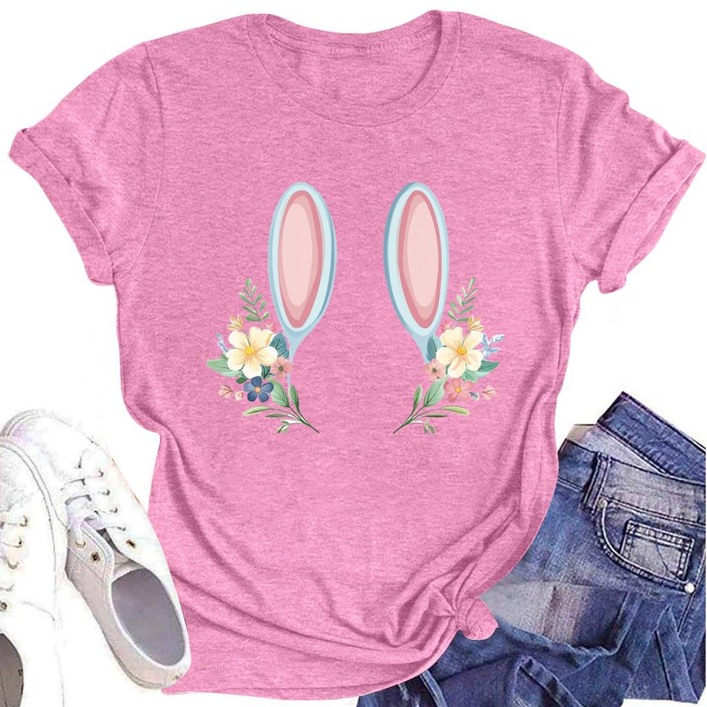 Women's Printed Round Neck Short-sleeved T-shirt Top