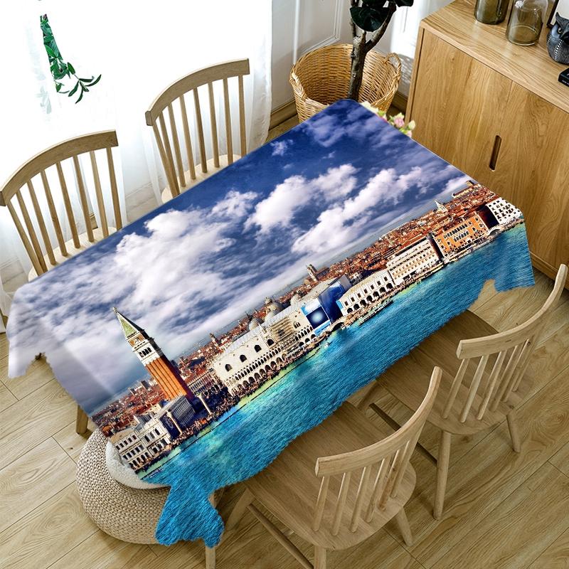 Thicken Cotton Tablecloth Bay City View Night Lights Pattern Rectangular Round Table Cloth For Wedding Picnic Party