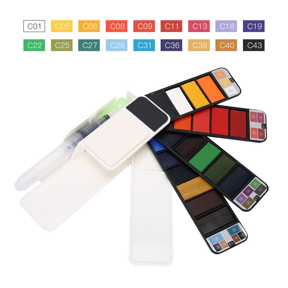 Твердая акварельная краска веерообразная складная портативная 18 цветов пигмент + водная кисть