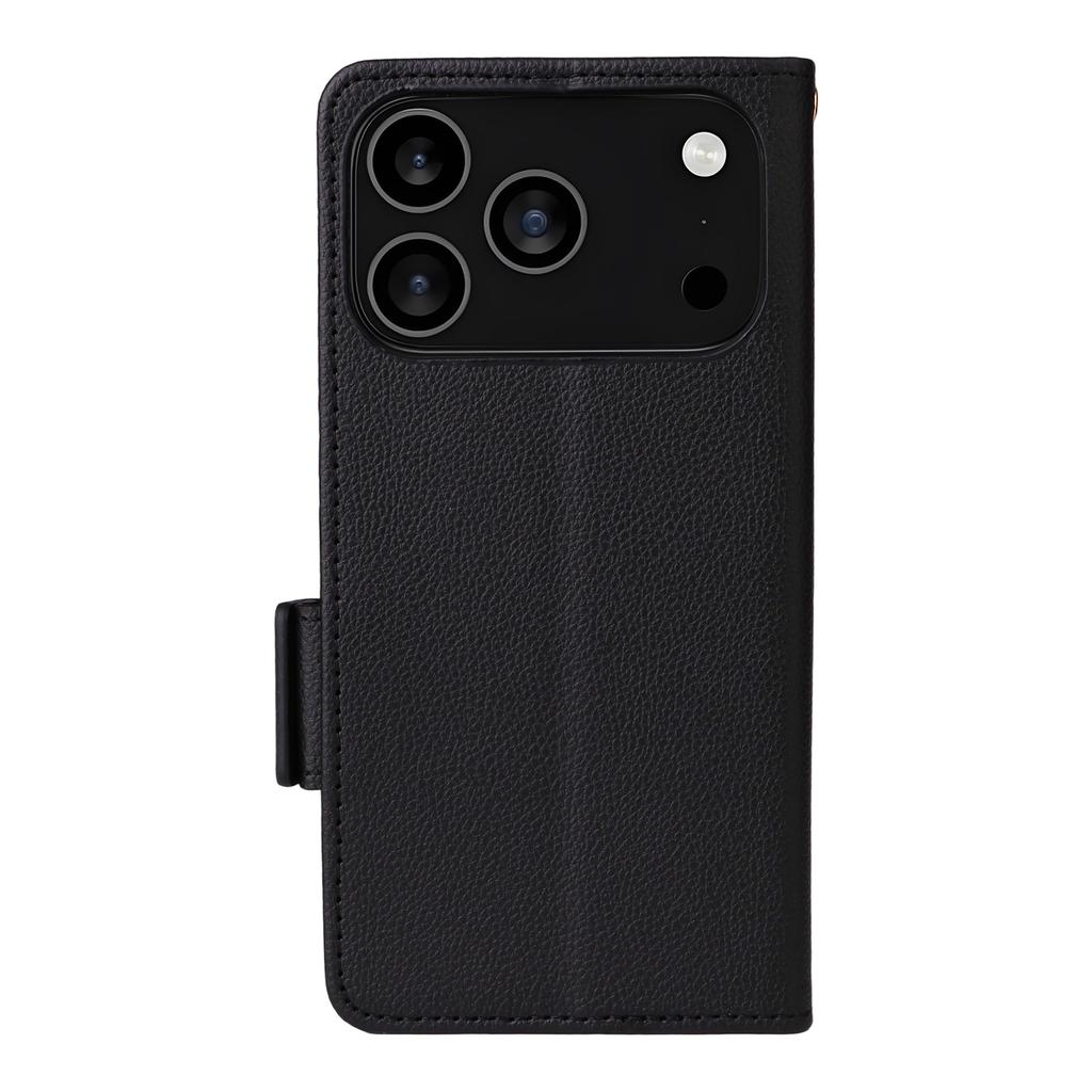 For iPhone 17 Pro Max Case with Wrist Strap Litchi Texture PU Leather Wallet Phone Cover