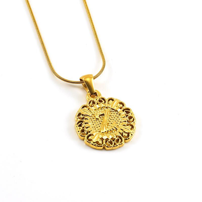 New fashion titanium steel letter pendant, clavicle chain, round embossed design necklace, personalized versatile men and women