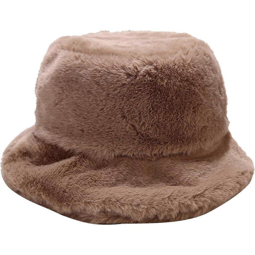 Women Girls Tie Dye Rainbow Fuzzy Faux Fur Warm Bucket Hat Winter Fisherman Cap