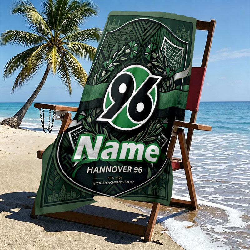 Custom Name Personalized Hannover 96 Football Print Beach Towel, for Trip Camping Beach Party Home Decor, Birthday Gift for Family & Friends