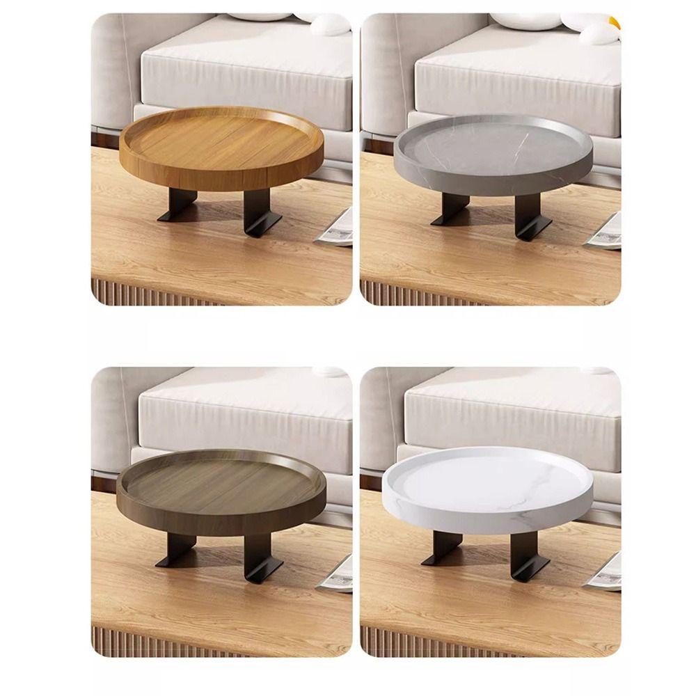 Round Wooden Mini Side Table Waterproof Couch Arm Side Holder Sofa Arm Rest Organizer Bedroom