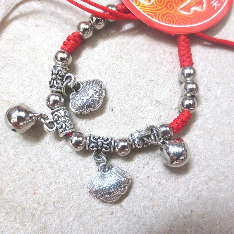 Simple Silver Retro Ethnic Style Anklet Female Beaded Red Rope Ankle Girl Accessories