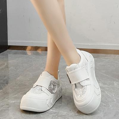 Женская обувь 2024 года, горячая распродажа, сетчатая женская вулканизированная обувь, женские кроссовки для активного отдыха, блестящие кристаллы на платформе, плоская женская повседневная обувь