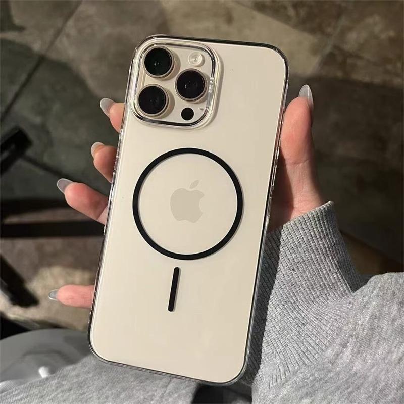 Thin Ring Magnetic Suction Suitable for IPhone16 Apple 14 Mobile Phone Case 15 ProMax New 12 Transparent 13 Protective Case Trend