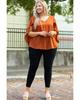 Gold Flame Plus Size Solid Wrapped Ruffled Sleeve V Neck Blouse