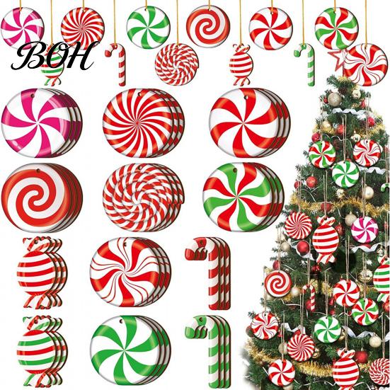 DIY Craft Ornaments 12/24/36Pcs Candy Cane Christmas Ornaments, Wooden Xmas Tree Decor with Red Green Indoor Holiday Home Striped Color, Hanging