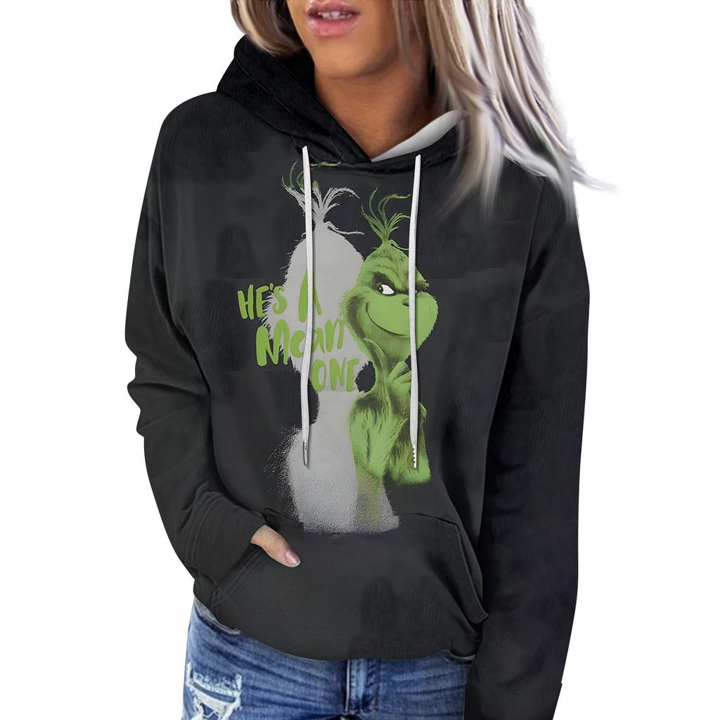 Женская модная повседневная толстовка с длинным рукавом и рождественским принтом