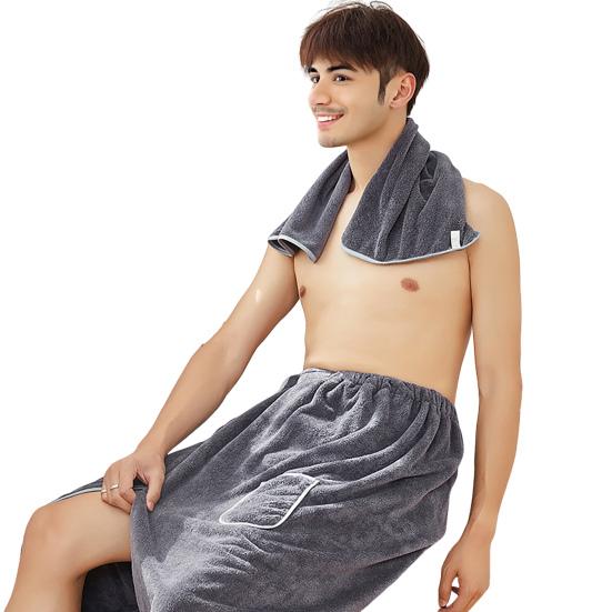 2Pcs/Set Men Bath Towel Adjustable Shower Wrap And Absorbent Towel Wearable Towel Skirt with Pocket for Gym Beach Sauna Spa