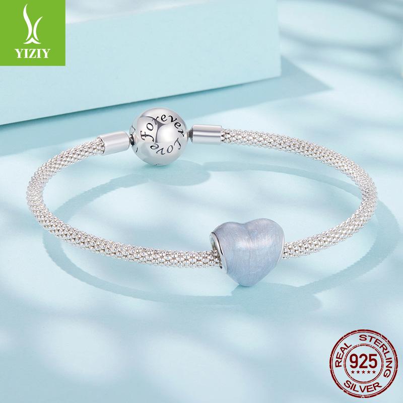 Heart Of The Ocean S925 Sterling Silver Beaded Texture Design Sense Love Diy Bracelet Bead Accessories