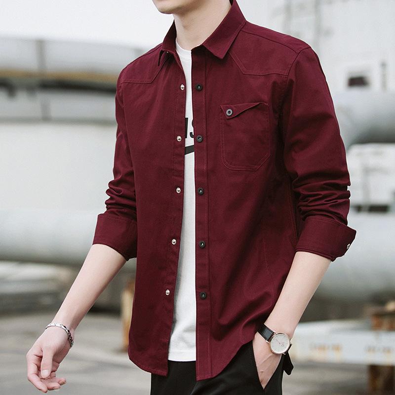 Весенняя рубашка с длинным рукавом, мужская, инструментальная, среднего возраста, из чистого хлопка, повседневная, весенняя, армейского зеленого цвета, большого размера, тонкая джинсовая военная форма