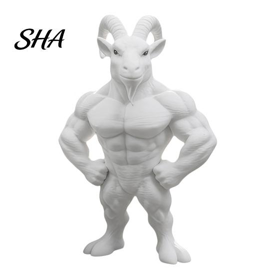 Narrative Space Decor 3D Printed Muscular Goat Figurine, Animal Sculpture Desk for Niche Art Collectible Home Office Shelf, Fun Gift Gym Goers Lovers