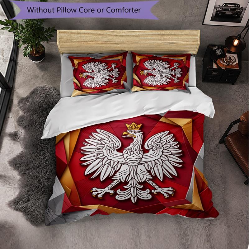 Poland Football Pattern 3 Pieces Bedding Set Soft Microfiber Duvet Cover with Pillow Cases for Bedroom