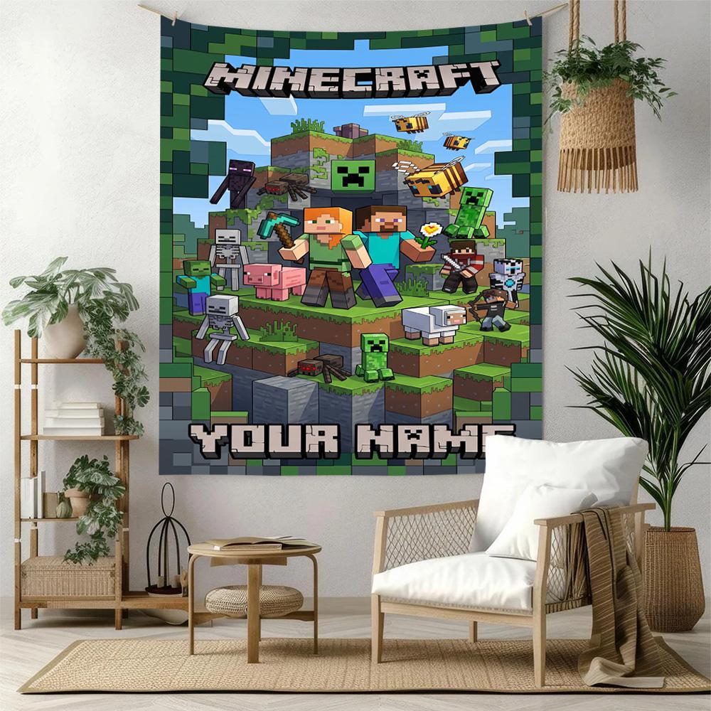 Minecraft Индивидуальный Декор Стены С Вашим Именем Гобелен Искусство Для Памяти Питомца День Рождения Свадебная Вечеринка Фон Семейный Подарок