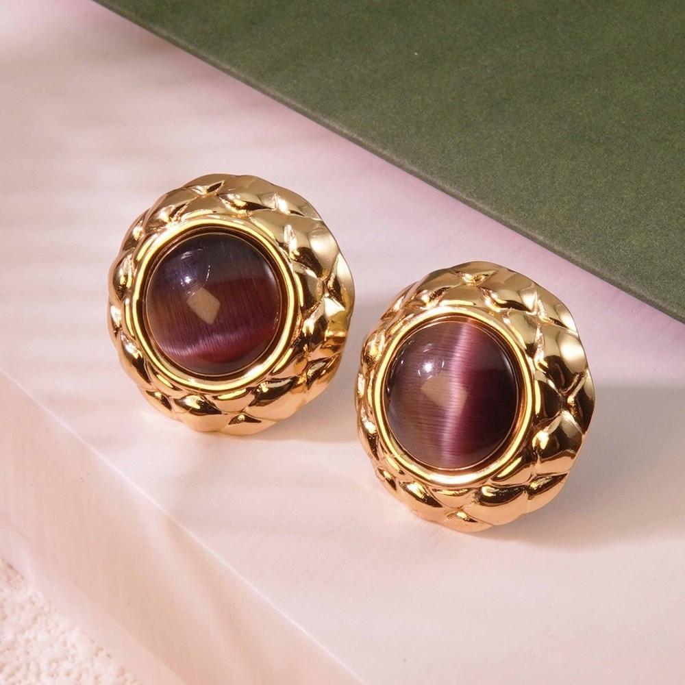 Oblate Shape Flower Earrings Stainless Steel Round Earrings New Opal Earrings Gift Giving