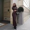 Autumn and Winter Long-sleeved Knitted Skirt Turtleneck Tight French Elegant Base Striped Sweater Dress