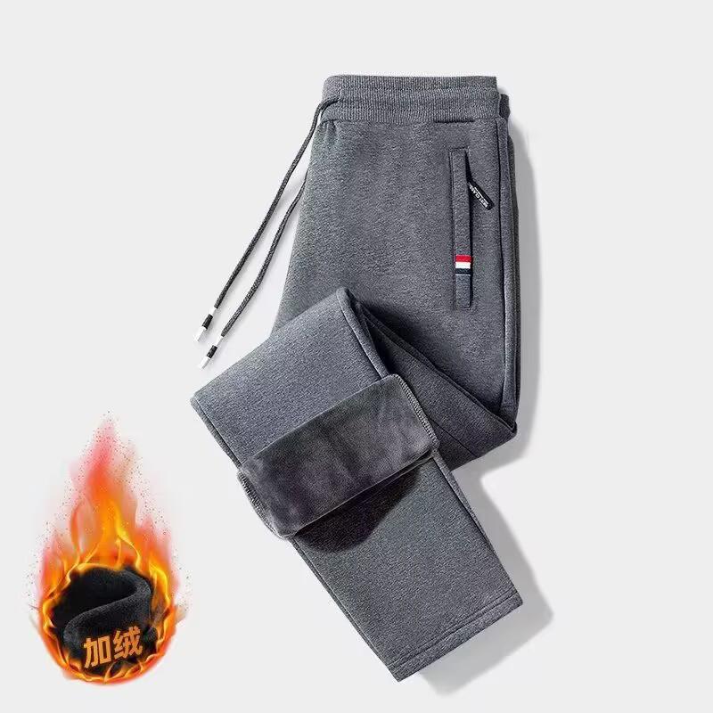 Мужские свободные теплые повседневные брюки из овчины, осень/зима, три цвета, карман на молнии, плюс бархат, большой размер