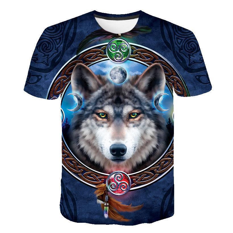 Летняя мужская футболка с 3D принтом волка и животным узором, свободные топы с круглым вырезом и короткими рукавами для мужчин