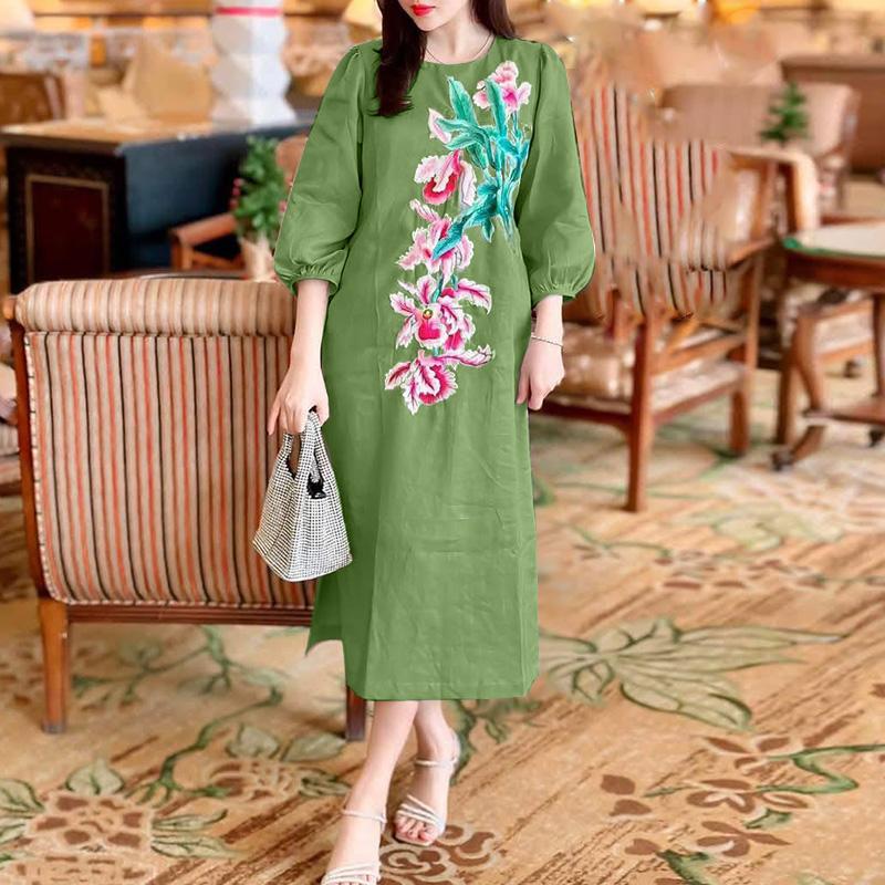 ZANZEA Женское повседневное платье с круглым вырезом и рукавом 3/4 с принтом