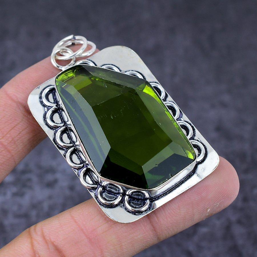 Ювелирный кулон ручной работы из стерлингового серебра 925 пробы с натуральным драгоценным камнем перидот 2,60 дюйма b6u77