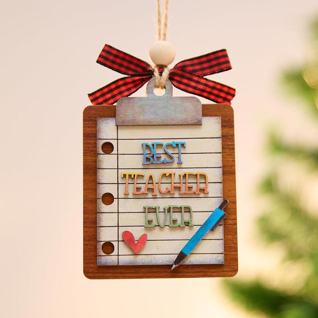 Best Teacher Ever 3D Wooden Ornament 4 Inch Classroom Gift Clipboard Design
