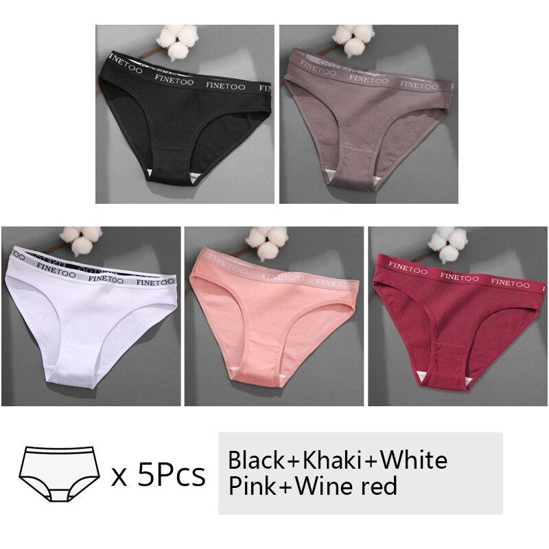 FINETOO 5Pcs/set Cotton Panties Women M-2XL Solid Color Letter Underwear Ladies Low Waist Briefs Plus Size Underpants Lingerie