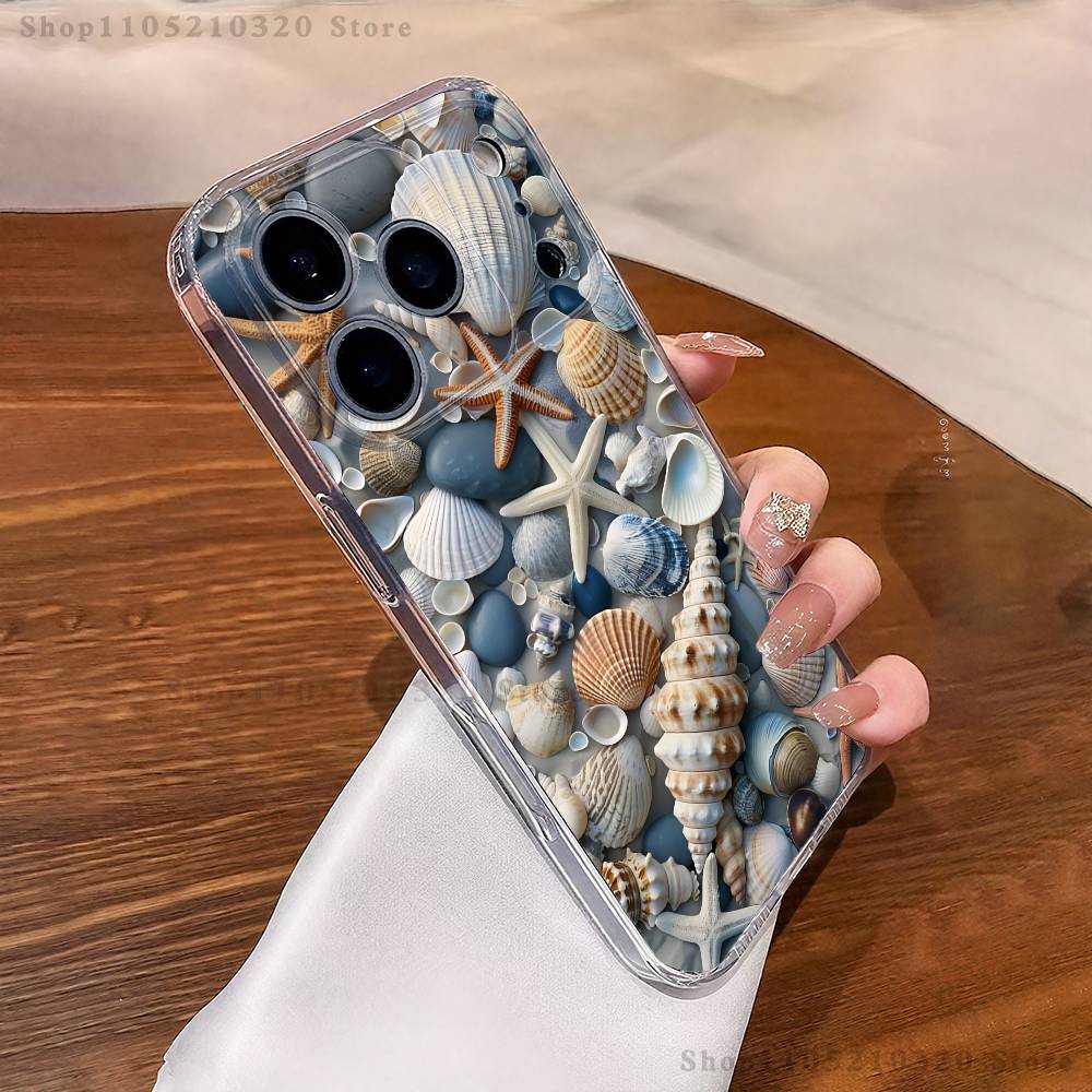 Чехол для телефона со звездами и ракушками Для iPhone 17,16,11,15,13,14,12,Air,Mini,Plus,Pro,Max,Plus,E Прозрачный Мягкий Чехол