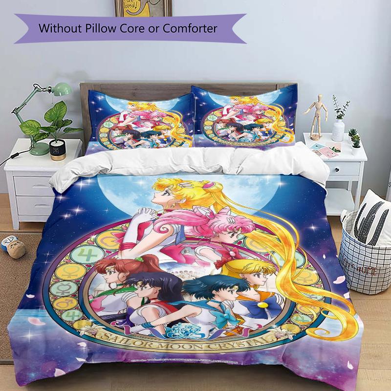 3Pcs Sailor Moon Crystal Magic Bedding Set Soft Fabric Duvet Cover Pillowcases Christmas Xmas Halloween Gift 1 Duvet Cover 2 Pillowcase L1500