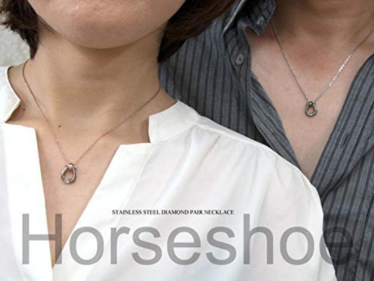 Pair Necklace Diamond Surgical Stainless Steel Horseshoe Motif Black Pink [White Clover] &