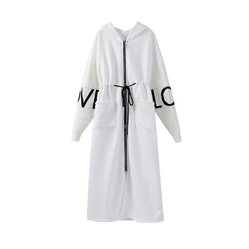 Женское Модное Осенне-Зимнее Пальто с Капюшоном Свободного Кроя с Карманами Длинное Лоскутное Тренч-Пальто