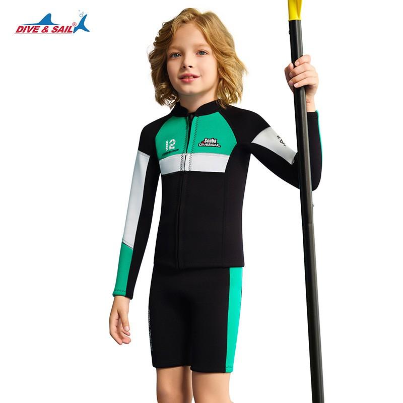 Kids 2.5mm Neoprene Wetsuit Set Long Sleeve Separate Warm Suit Snorkeling Surfing Cold Water Swimming