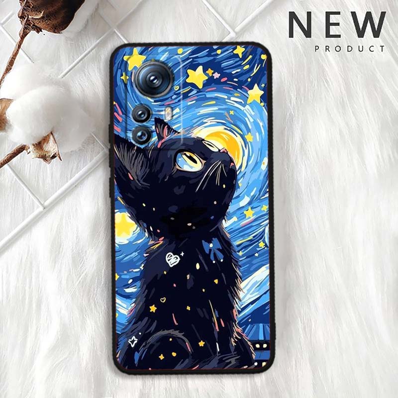 Милая мультяшная кошка Иллюстрация Для Xiaomi Mi 15 14 13 13T 12 12T 12S 11 11i 11T Pro Ultra Lite 5G Черный Мягкий Чехол для Телефона