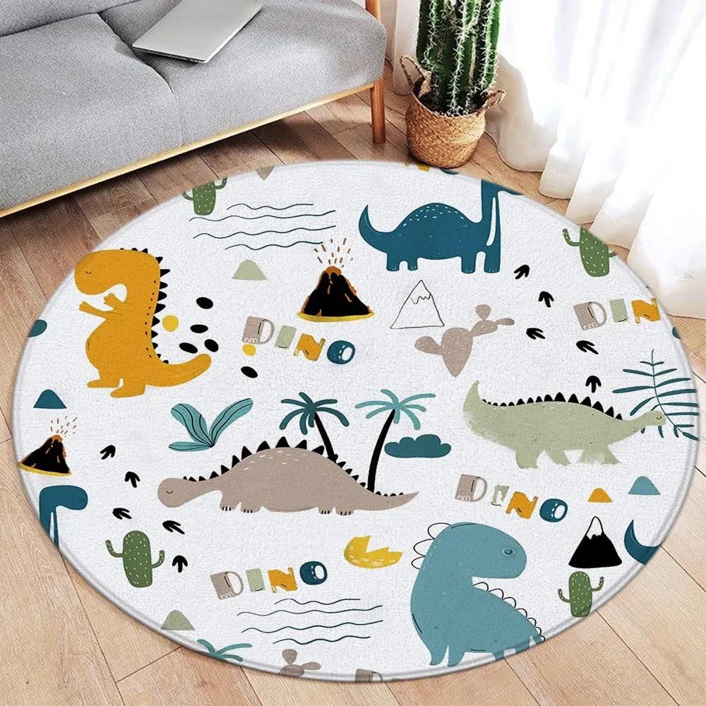Дикая природа Мультяшные животные Круглый ковер Милый Динозавр Кит Тематический детский ковер для спальни Домашняя гостиная Декоративные напольные коврики