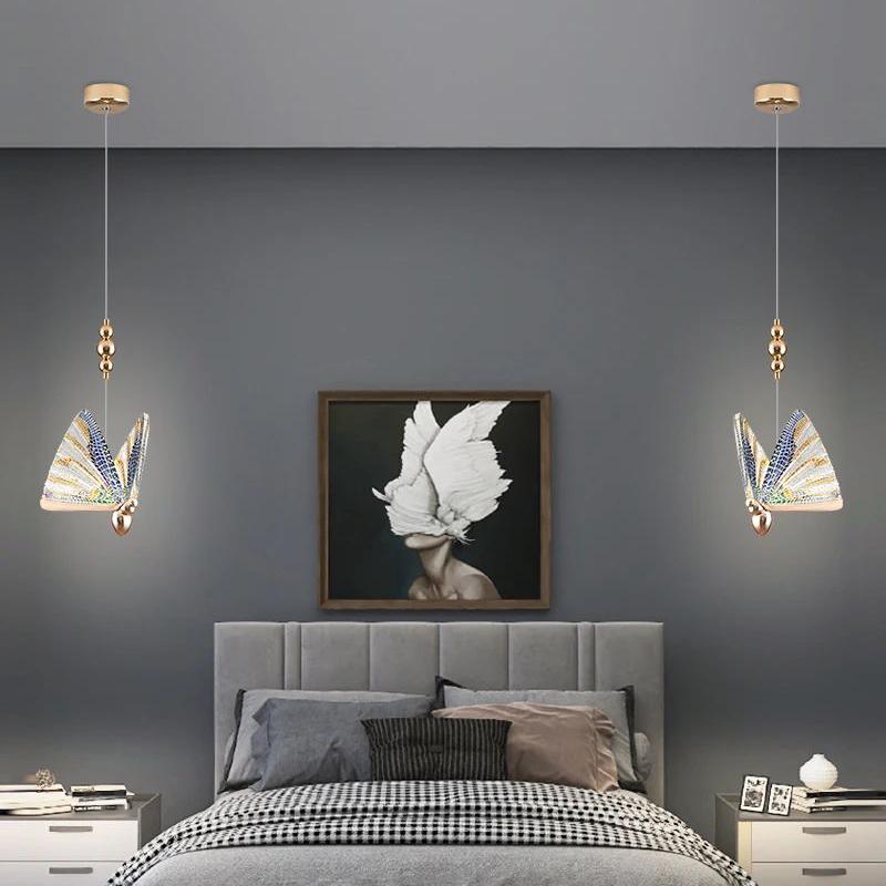 Modern Butterfly LED Pendant Lamps for Bedside Bedroom Hanging Lighting Fixtures Interior Chandelier Lights for Kitchen Home