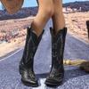 American Style Embroidered Western Square Toe Chunky Heel Cowboy Boots, US Size 34-46, Mid-Calf Pull-On