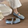Fashion Comemore Spring Autumn Flat Single Shoes Suede Solid Square Head Mary Jane Shoe Rhinestone Buckle Temperament Flats Mocasines