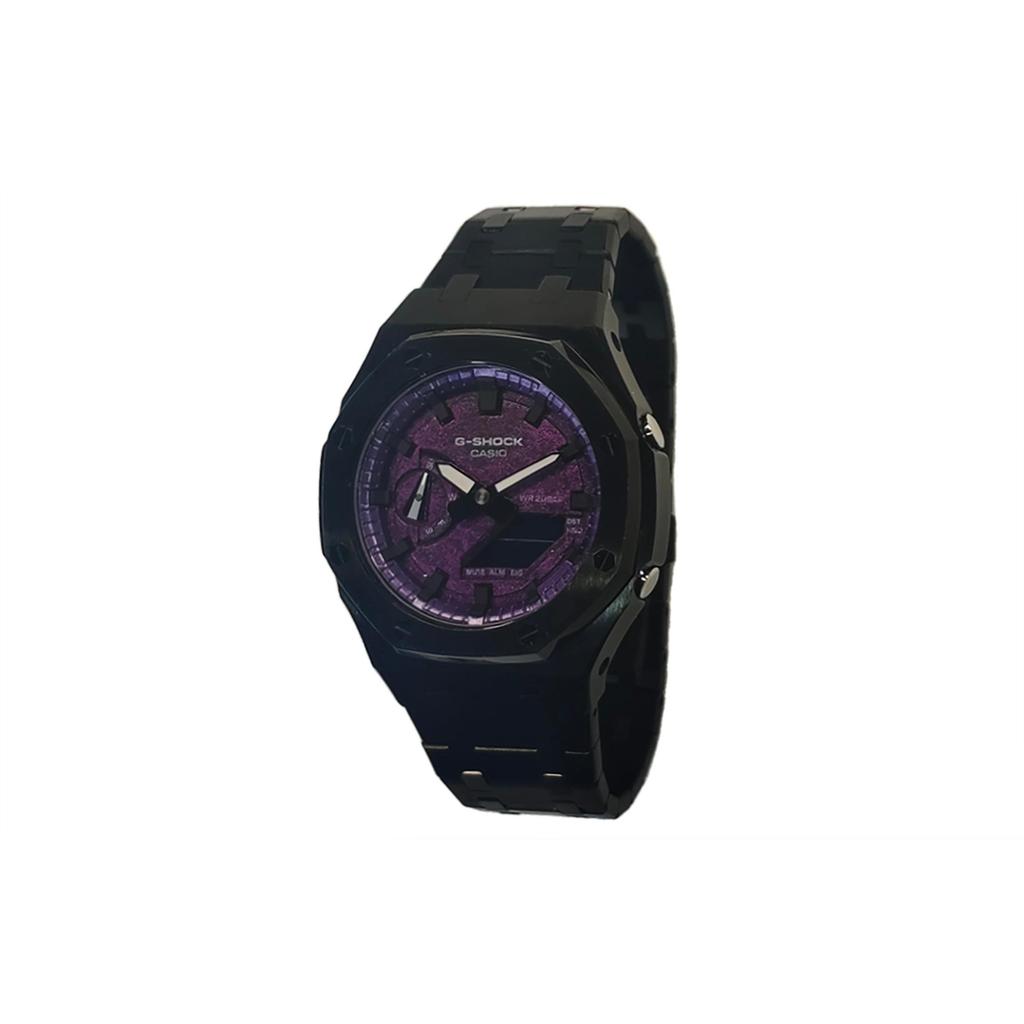 Casio Мужские часы с жидкокристаллическим и аналоговым двойным дисплеем, серия 44 мм, фиолетовые, GA-2100SKE-7A(Watch3--)