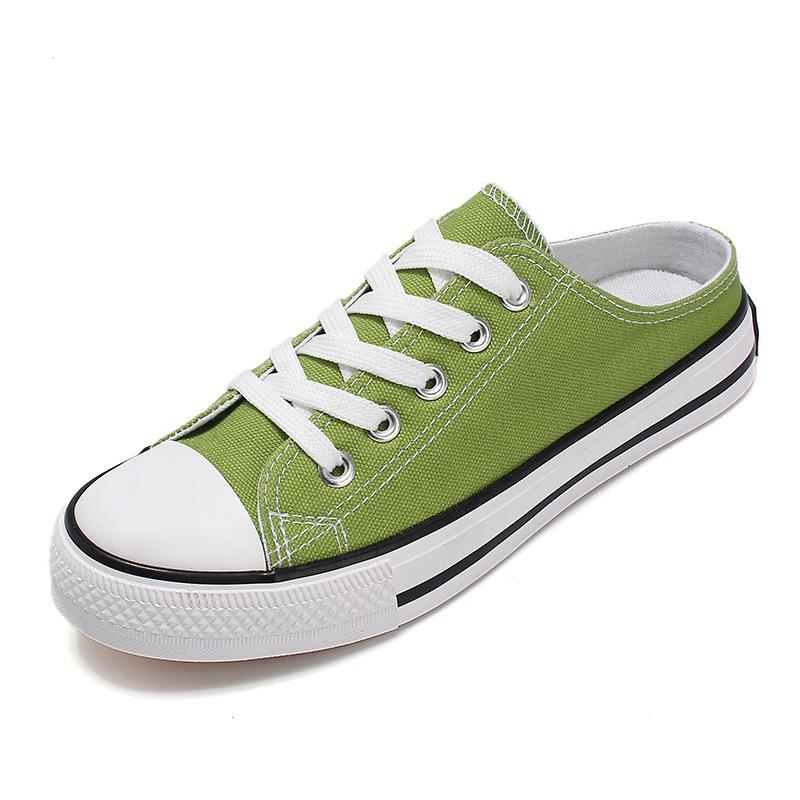 Summer Casual Low-top Shallow-mouth Canvas Shoes half-Support Women's Cloth Shoes Lazy Shoes Student Skate Shoes